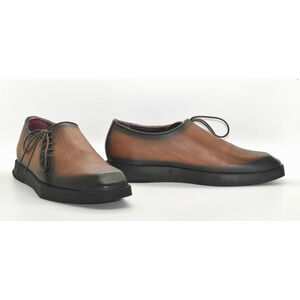 C0 Auth GIROTTI Brown/Black 2-Tone Leather Side Lace Up Oxford Shoes Size IT 39